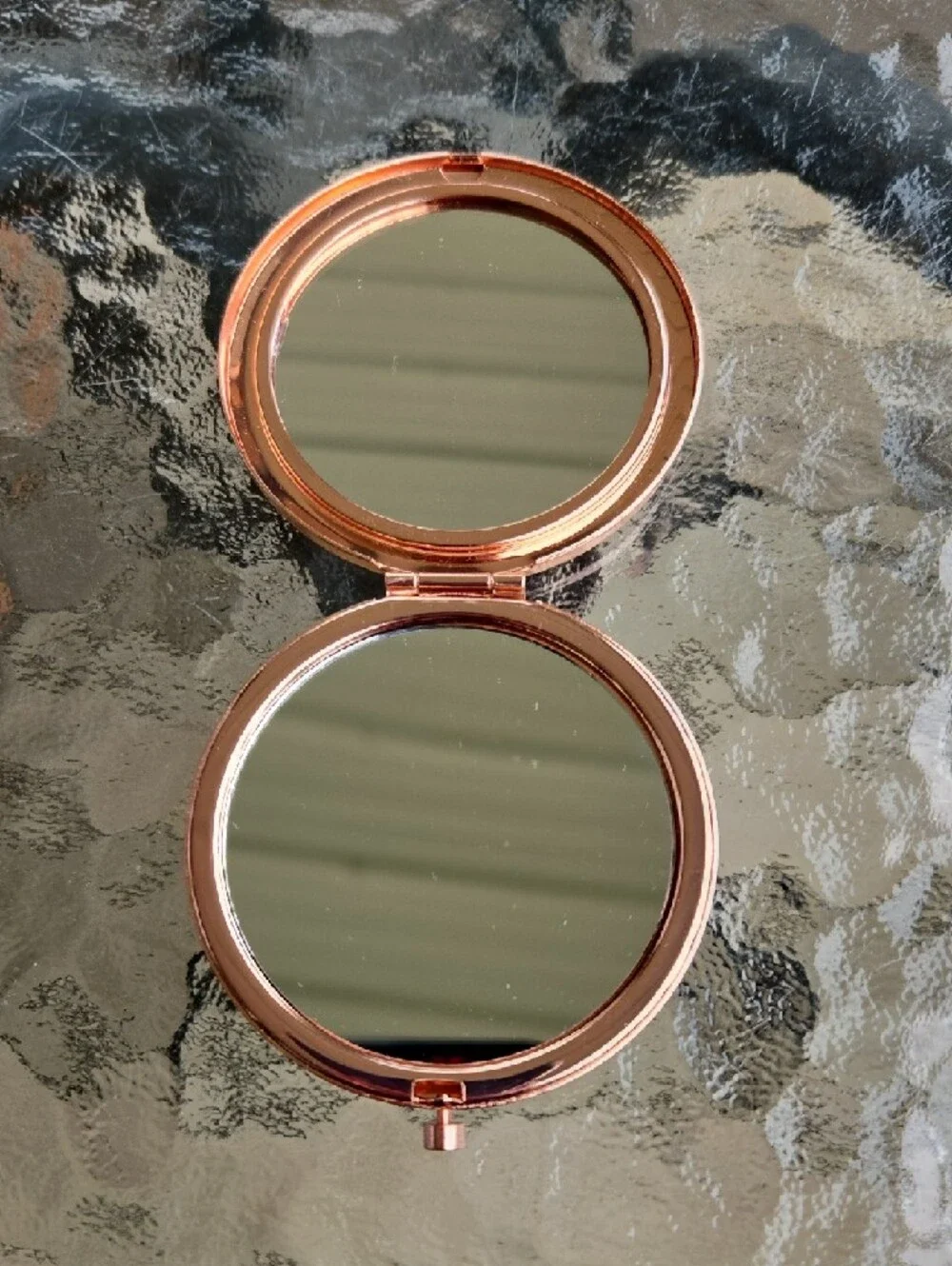 Luxury Rose Gold Compact Mirror with Brown Monogram Accent